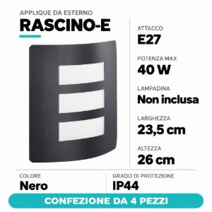 Eglo rascino e applique da esterno 23,5cm ip44 nera confezione da 4 pezzi