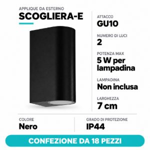 Eglo scogliera e applique da esterno 2 luci 7cm semiovale biemissione nera confezione da 18 pezzi