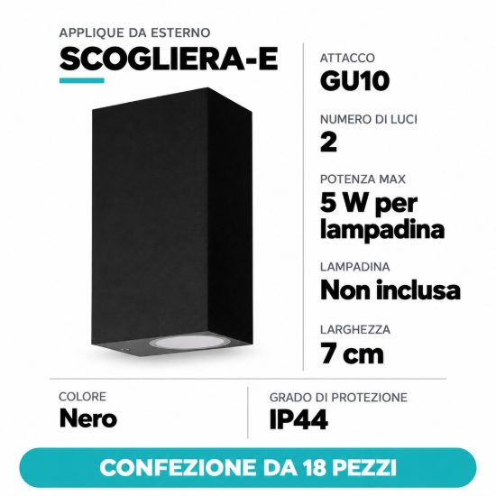 Eglo scogliera e applique da esterno 2 luci 7cm biemissione nera confezione da 18 pezzi