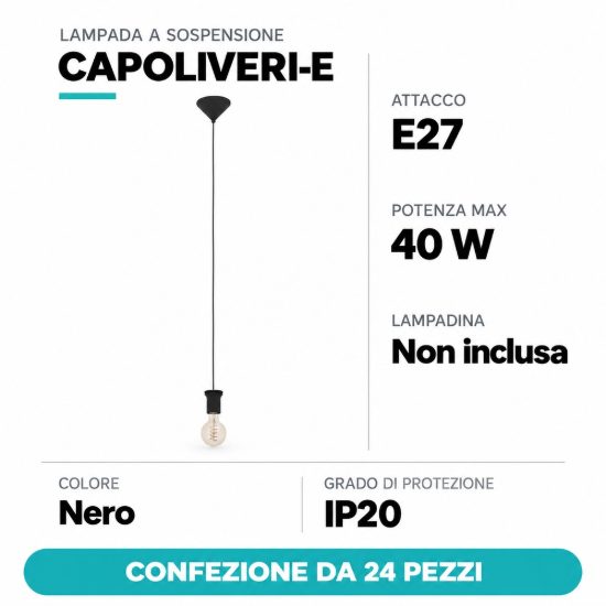 Eglo capoliveri e lampada a sospensione senza paralume per camera da letto nera confezione da 24 pezzi
