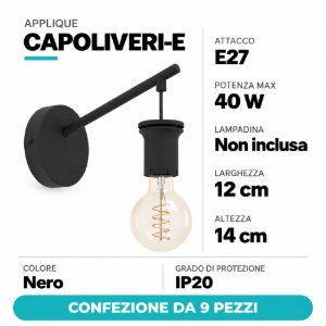 Eglo capoliveri e applique senza paralume 12cm per ingresso industriale nera confezione da 9 pezzi