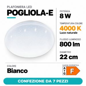 Eglo pogliola e plafoniera 8w 4000k 22cm bianca effetto cristallo confezione da 7 pezzi