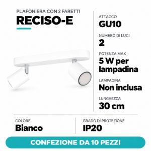 Eglo reciso e plafoniera con 2 faretti gu10 orientabili 30cm moderna bianca confezione da 10 pezzi
