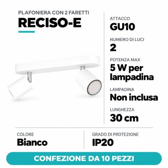 Eglo reciso e plafoniera con 2 faretti gu10 orientabili 30cm moderna bianca confezione da 10 pezzi