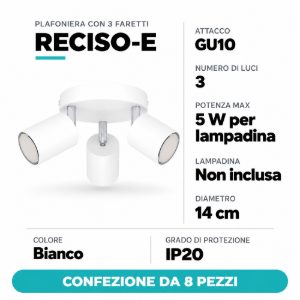 Eglo reciso e plafoniera con 3 faretti gu10 orientabili 14cm moderna bianca confezione da 8 pezzi