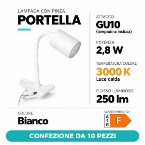 Eglo portella lampada da scrivania con pinza gu10 2,8w 3000k 30,4cm bianca confezione da 10 pezzi