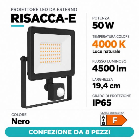 Eglo risacca e proiettore da esterno 50w 4000k ip65 19,4cm nero con sensore confezione da 8 pezzi