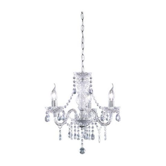 Lampadario 3 luci per sala da pranzo classico cromo con pendenti in acrilico trasparente