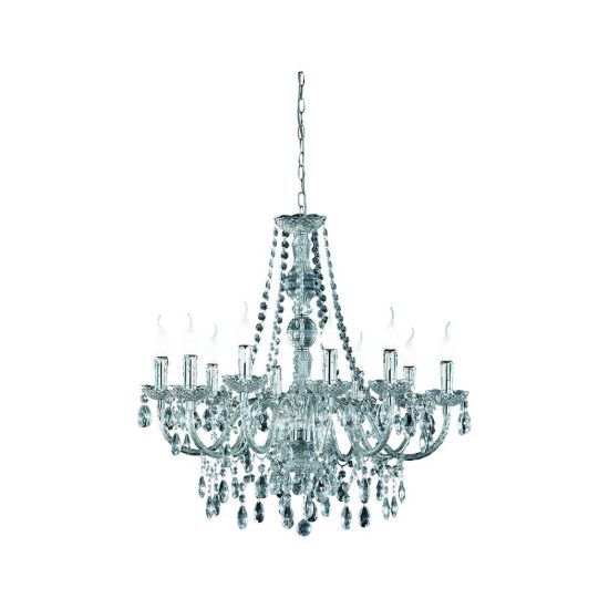 Lampadario 10 luci per salotto classico cromo con pendenti in acrilico trasparente