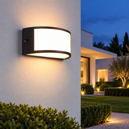 Applique da esterno ip44 moderna nera a fascia con diffusore opale