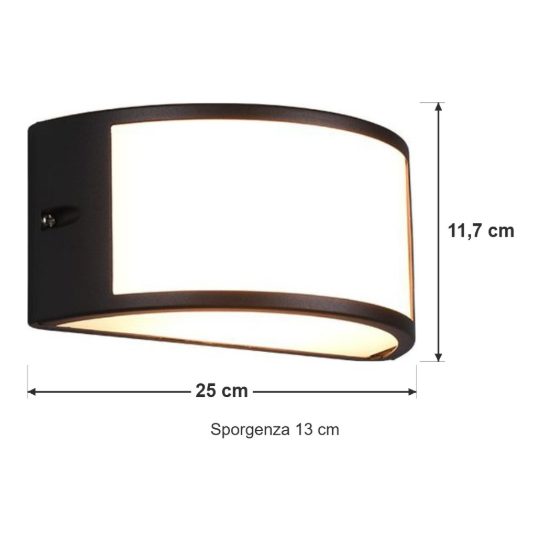 Applique da esterno ip44 moderna nera a fascia con diffusore opale