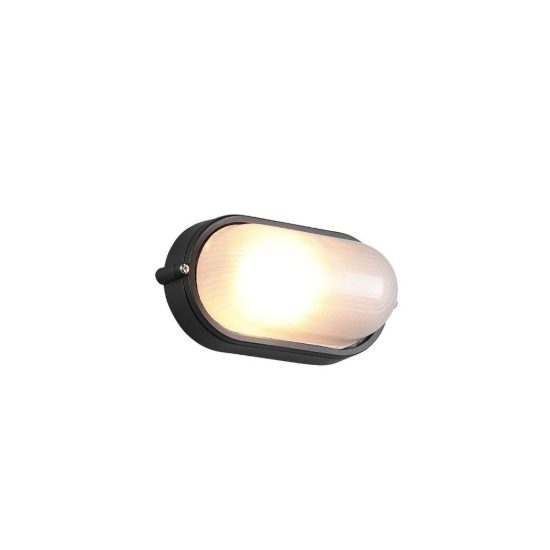 Applique piccola da esterno ip44 moderna ovale nera con vetro satinato