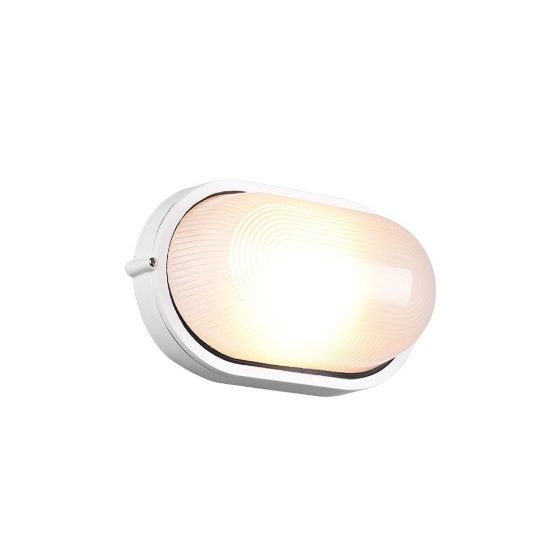 Applique grande da esterno ip44 moderna ovale bianca con vetro satinato