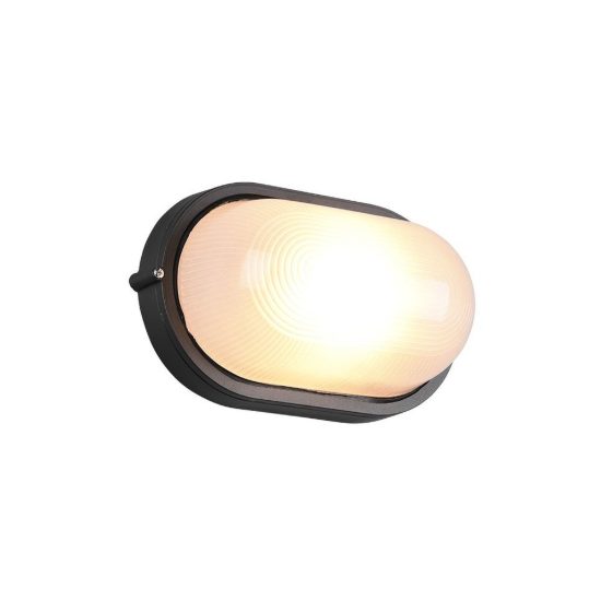 Applique grande da esterno ip44 moderna ovale nera con vetro satinato