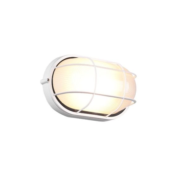 Applique grande da esterno ip44 moderna ovale bianca con griglia e vetro satinato