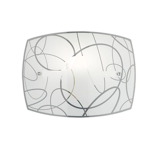 Applique per soggiorno moderna rettangolare in vetro bianco con decoro a cerchi