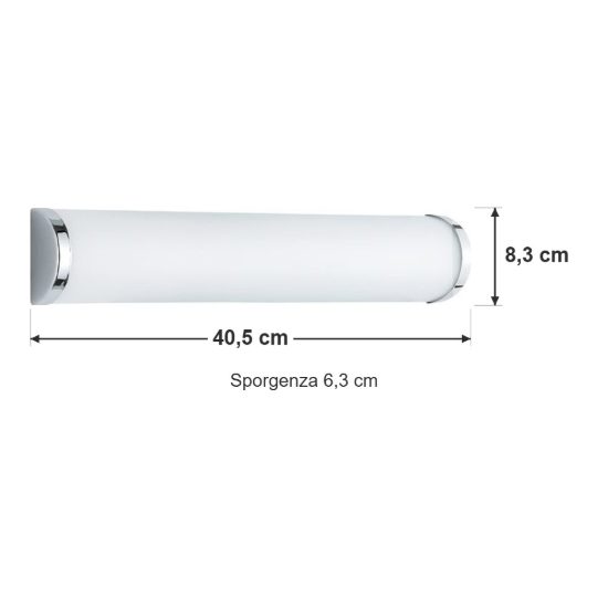 Applique per specchio da bagno 3 luci moderna lineare cromo con vetro satinato bianco