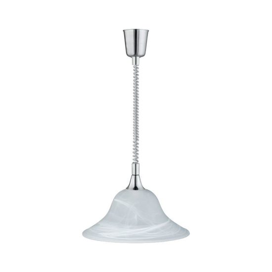 Lampadario a sospensione per cucina moderno nichel opaco con campana in vetro alabastro