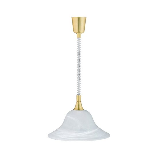 Lampadario a sospensione per cucina classico ottone satinato con campana in vetro alabastro
