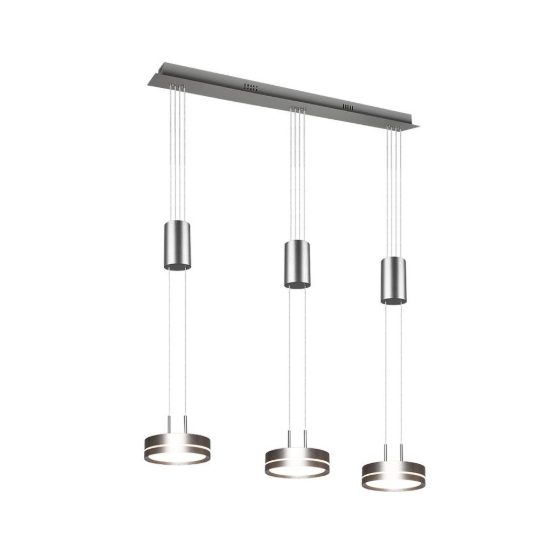 Lampadario a sospensione con pendenti 3 luci led 27w 3000k per sala da pranzo nichel opaco