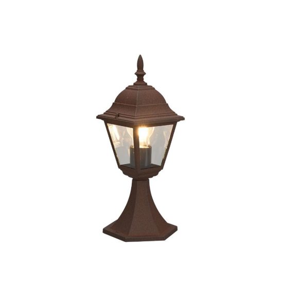 Lampioncino da giardino paletto ip44 a lanterna quadrata ruggine con vetro trasparente