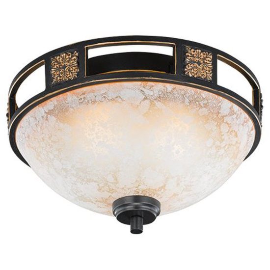 Plafoniera 2 luci rustica ruggine con vetro alabastro