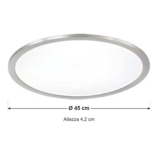 Plafoniera led 26w 3000k dimmerabile 45cm per soggiorno moderna rotonda nichel opaco