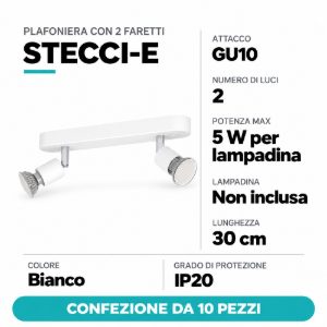 Eglo stecci e plafoniera con 2 faretti gu10 orientabili 30cm moderna bianca confezione da 10 pezzi