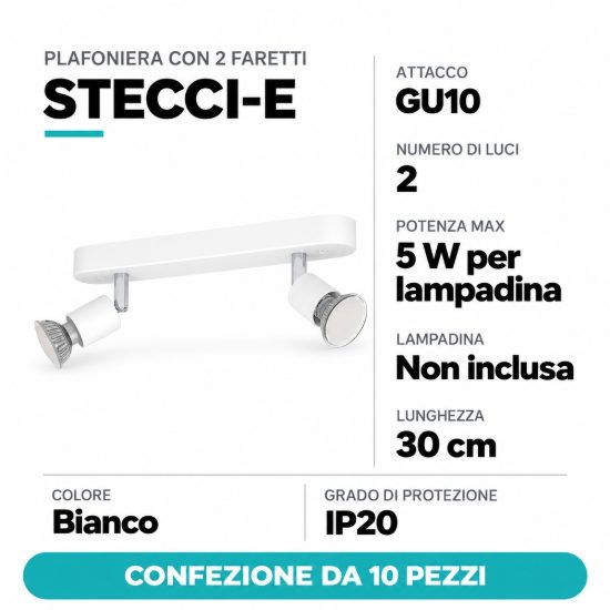 Eglo stecci e plafoniera con 2 faretti gu10 orientabili 30cm moderna bianca confezione da 10 pezzi