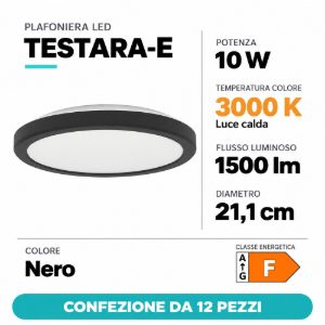 Eglo testara e plafoniera led 10w 3000k 21,1cm moderna nera confezione da 12 pezzi