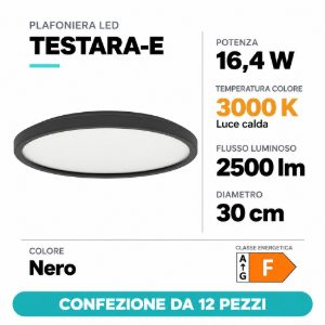 Eglo testara e plafoniera led 16,4w 3000k 30cm moderna nera confezione da 12 pezzi