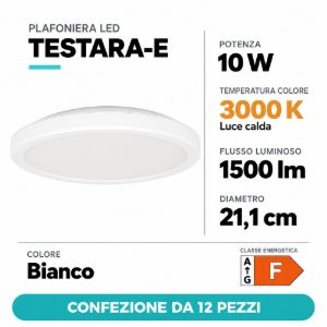 Eglo testara e plafoniera led 10w 3000k 21,1cm moderna bianca confezione da 12 pezzi
