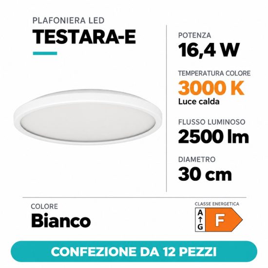 Eglo testara e plafoniera led 16,4w 3000k 30cm moderna bianca confezione da 12 pezzi