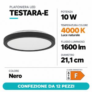 Eglo testara e plafoniera led 10w 4000k 21,1cm moderna nera confezione da 12 pezzi