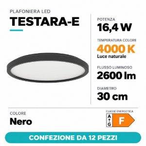 Eglo testara e plafoniera led 16,4w 4000k 30cm moderna nera confezione da 12 pezzi