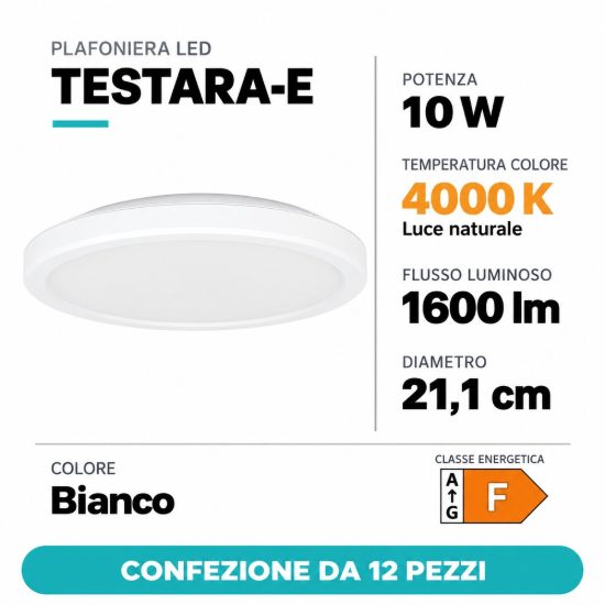 Eglo testara e plafoniera led 10w 4000k 21,1cm moderna bianca confezione da 12 pezzi