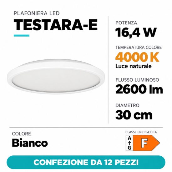 Eglo testara e plafoniera led 16,4w 4000k 30cm moderna bianca confezione da 12 pezzi