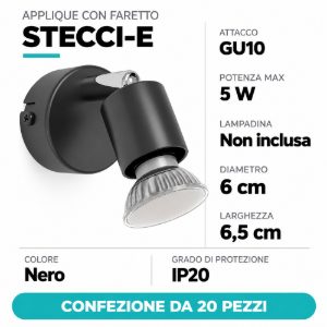 Eglo stecci e applique con faretto gu10 orientabile 6cm moderna nera confezione da 20 pezzi