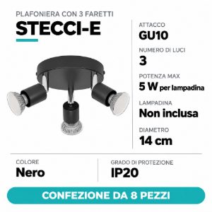 Eglo stecci e plafoniera con 3 faretti gu10 orientabili 14cm moderna nera confezione da 8 pezzi