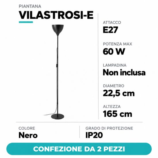 Eglo vilastrosi e piantana e27 165cm per soggiorno moderna nera confezione da 2 pezzi