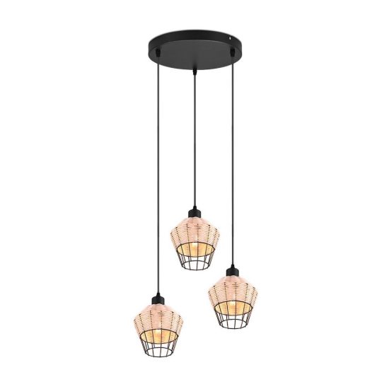 Lampadario a sospensione con 3 pendenti per sala da pranzo moderno in rattan naturale