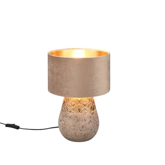 Lampada da tavolo per soggiorno in ceramica grigia oro con paralume in velluto beige