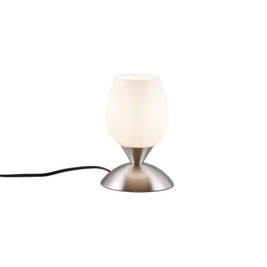 Abat-jour touch per comodino moderno nichel opaco con calice in vetro satinato bianco