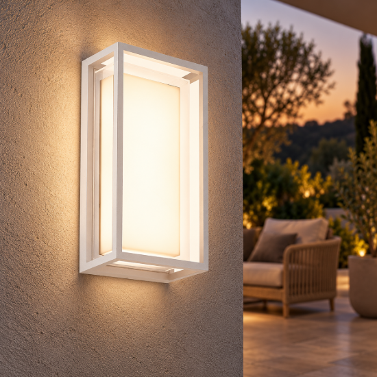 Applique da esterno led 9w cct 2700k 4000k ip65 14cm moderna bianca