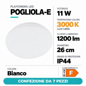 Eglo pogliola e plafoniera 11w 3000k 26cm per bagno bianca confezione da 7 pezzi