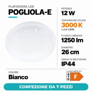 Eglo pogliola e plafoniera 12w 3000k 26cm per bagno bianca effetto cristallo confezione da 7 pezzi