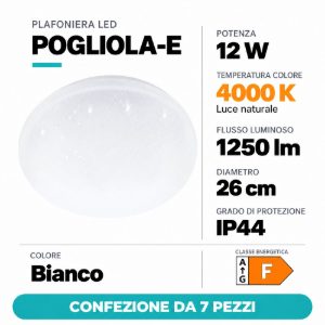 Eglo pogliola e plafoniera 12w 4000k 26cm per bagno bianca effetto cristallo confezione da 7 pezzi