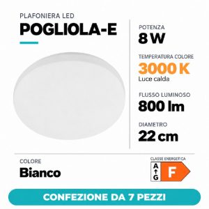 Eglo pogliola e plafoniera 8w 3000k 22cm bianca confezione da 7 pezzi