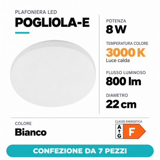 Eglo pogliola e plafoniera 8w 3000k 22cm bianca confezione da 7 pezzi