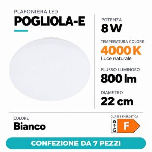 Eglo pogliola e plafoniera 8w 4000k 22cm bianca confezione da 7 pezzi